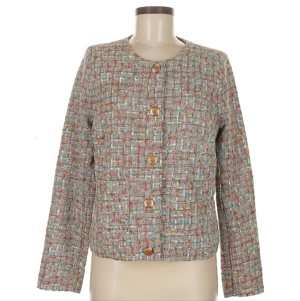 Gorgeous Walter Baker Tweed Fully Lined Large Blazer Gold Buttons Size M